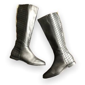 CK Calvin Klein Black Leather Riding Boots with Gold Zipper "Donnily"